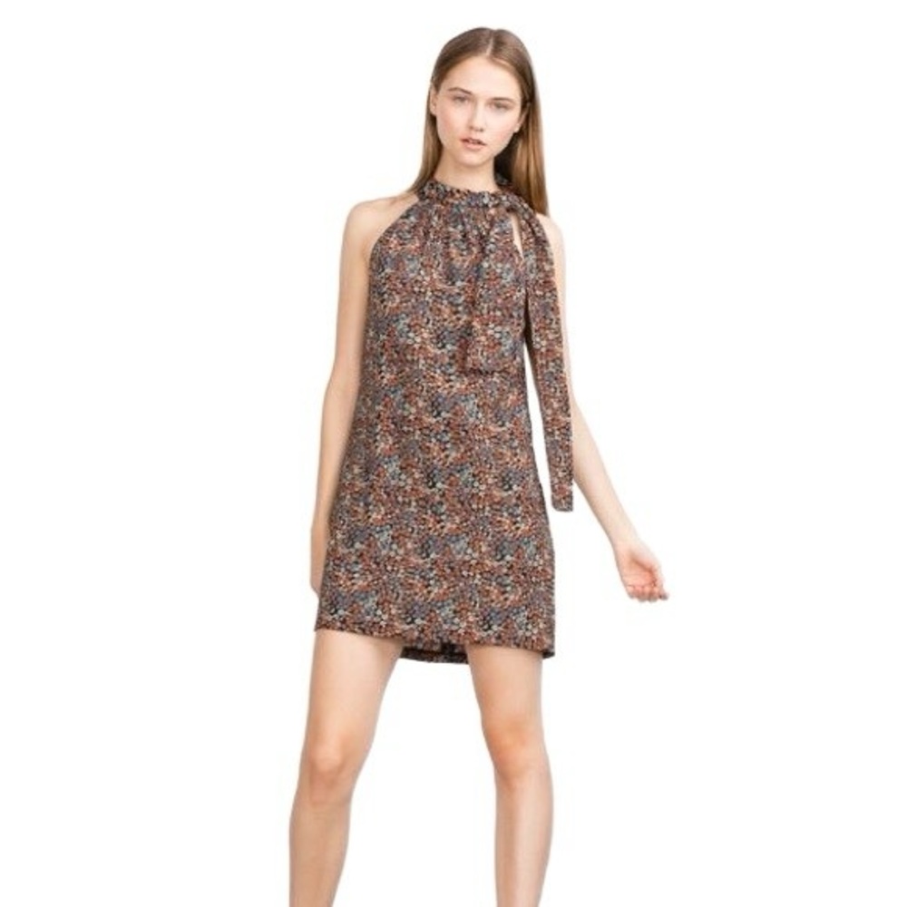 NWT Zara black floral Tie Front Halter Mini Dress